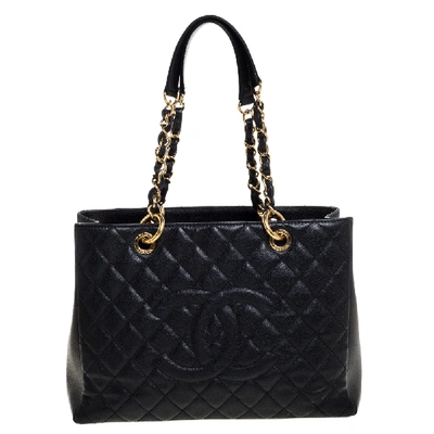 Pre-owned Chanel Black Quilted Caviar Leather Grand Shopping Tote