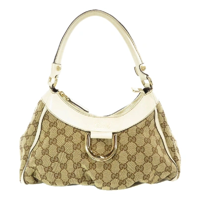 Pre-owned Gucci Beige Gg Canvas D Ring Hobo