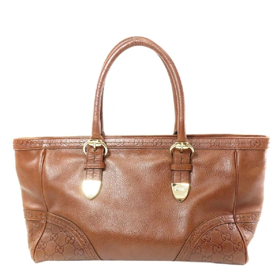 Pre-owned Gucci Ssima Leather Medium Signoria Tote In Brown