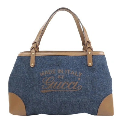 Pre-owned Gucci Brown/blue Denim And Leather Craft Tote