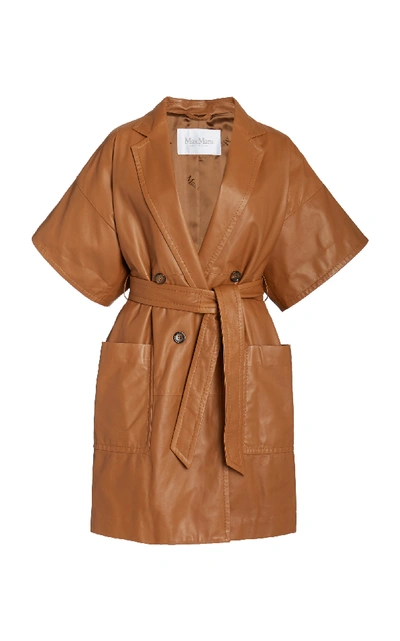 Shop Max Mara Navata Belted Leather Coat In Brown