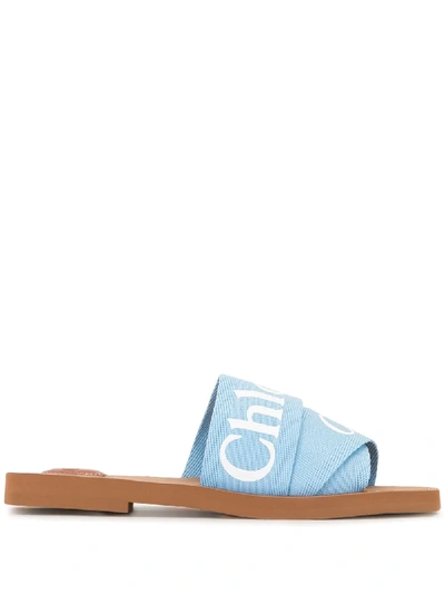 Shop Chloé Woody Logo Strap Sandals In Blue