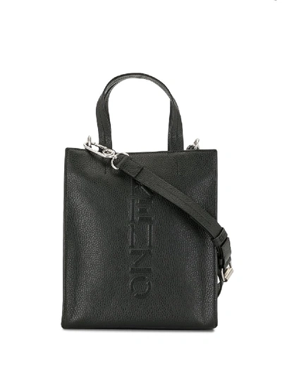 Shop Kenzo Embossed Logo Leather Shoulder Bag In Black