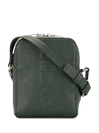 Shop Kenzo Embossed Logo Leather Shoulder Bag In Green