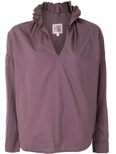 Shop A Shirt Thing Ruffle Neck Cotton Blouse In Purple