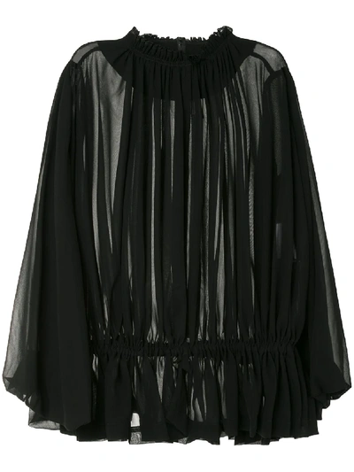 Comme Des Garçons Draped Semi-sheer Blouse In Black