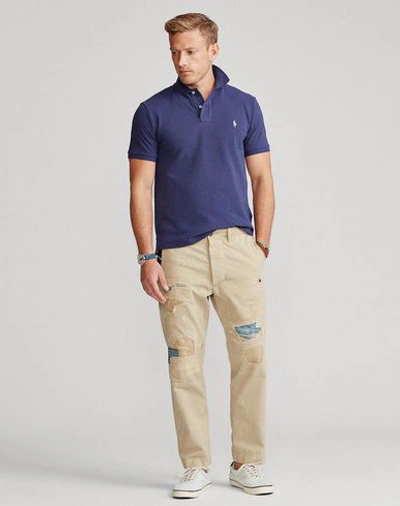 Shop Polo Ralph Lauren Custom Slim Fit Mesh Polo Man Polo Shirt Blue Size Xs Cotton