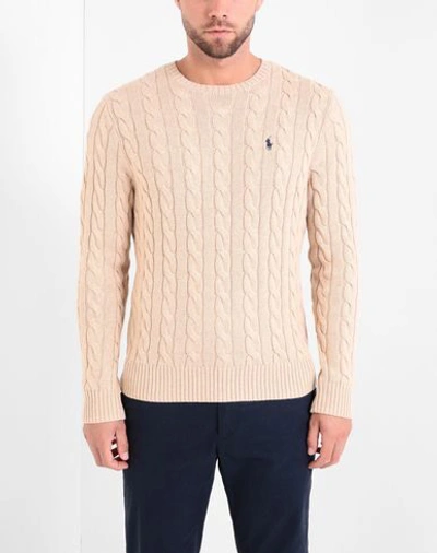 Shop Polo Ralph Lauren Cable-knit Cotton Sweater Man Sweater Beige Size Xxl Cotton