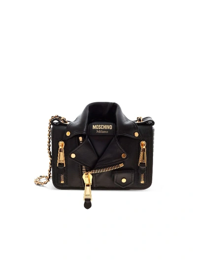 Shop Moschino Biker Black Bag Featuring Golden Details