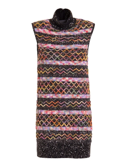Shop Missoni Sequin Embellished Wool Blend Mini Dress In Multicolour