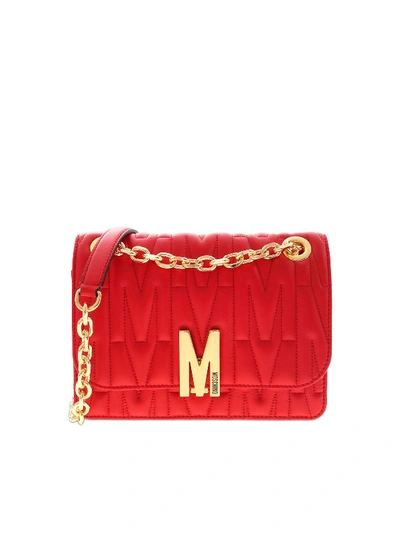 Shop Moschino M Quilt Shoulder Bag In Red