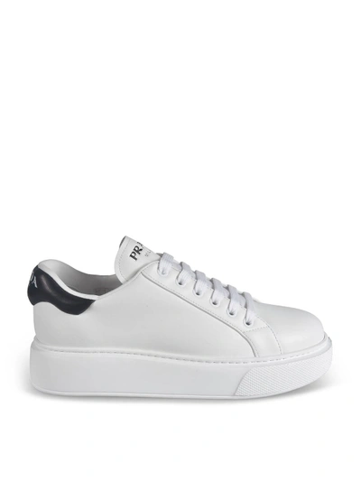 Shop Prada Branded Leather Sneakers In White