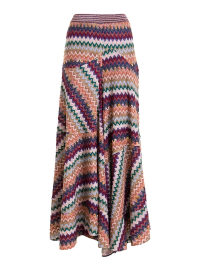 Shop Missoni Chevron Pattern Long Skirt In Multicolour