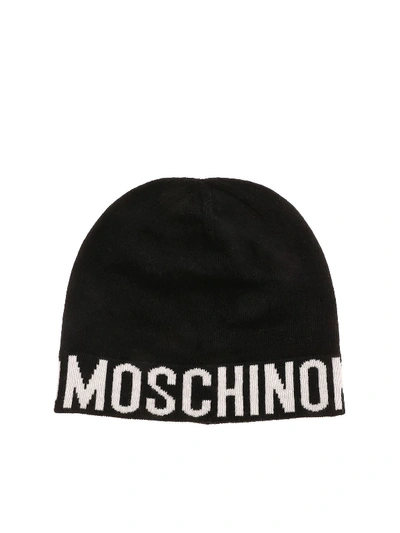 Shop Moschino Logo Pattern Beanie In Black
