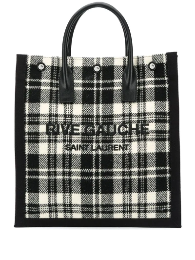 Shop Saint Laurent Rive Gauche Check Print Tote Bag In Black