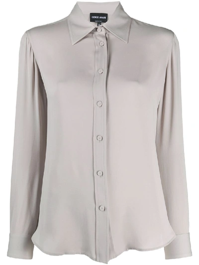 Shop Giorgio Armani Long-sleeved Silk Shirt In Grey