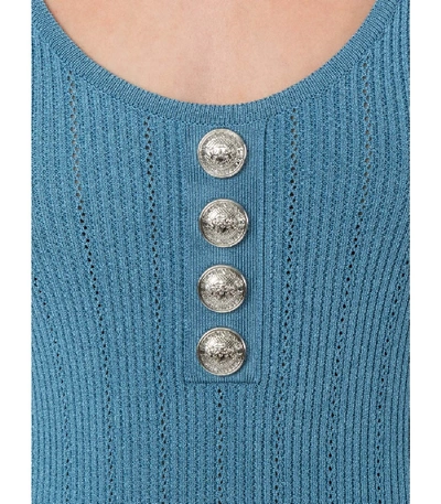 Shop Balmain Decorative Buttons Knitted Bodysuit In Blue