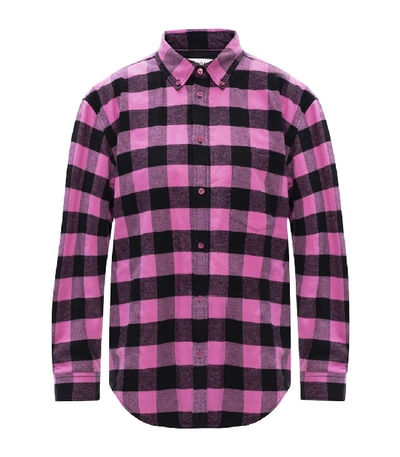 Shop Balenciaga Pink And Black Plaid Print Shirt