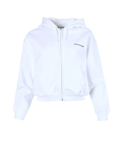 Shop Balenciaga Cropped Zip Up Hoodie In White
