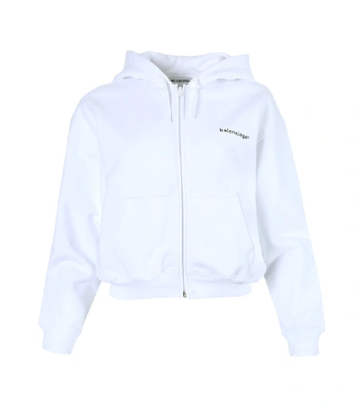 Shop Balenciaga Cropped Zip Up Hoodie In White