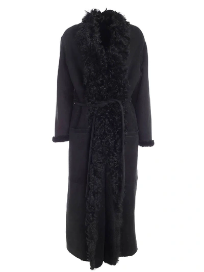 Shop Simonetta Ravizza Fur Black Coat Featuring Belt