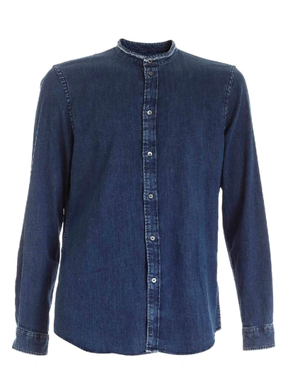 Shop Dondup Guru Blue Shirt Featuring Mandarin Collar