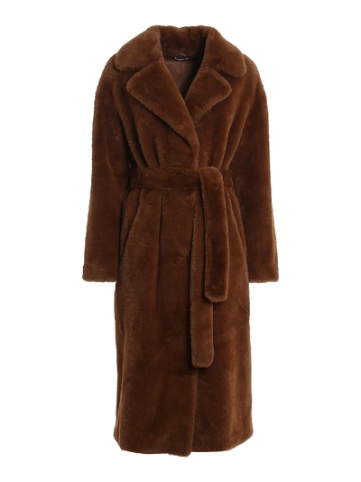 Shop P.a.r.o.s.h Eco Fur Long Coat In Brown