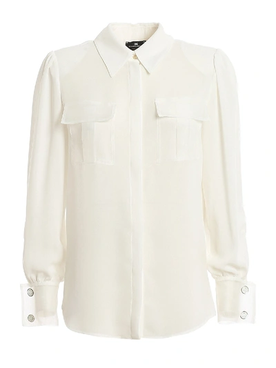 Shop Elisabetta Franchi White Shirt With Padded Straps In Cream