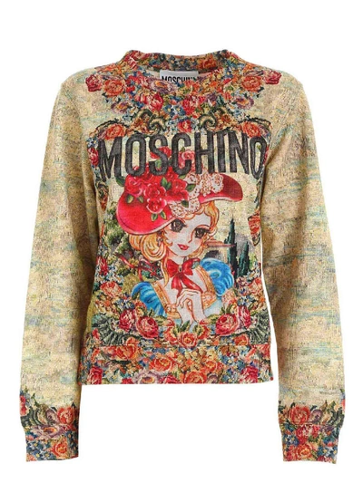 Shop Moschino Cross Stitch Effect Print Multicolor Sweatshirt