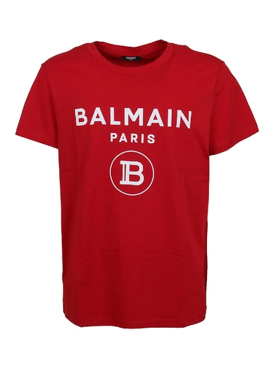 Shop Balmain Logo Lettering T-shirt In Red