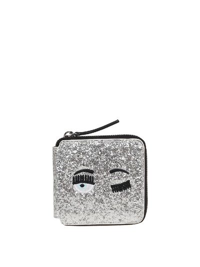 Shop Chiara Ferragni Flirting Glitter Wallet In Silver Color