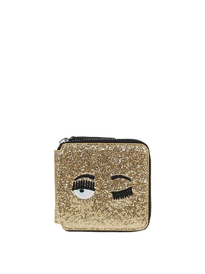 Shop Chiara Ferragni Flirting Glitter Wallet In Gold Color