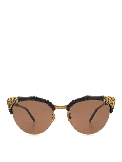 Shop Gucci Bamboo Effect Black Cat Eye Sunglasses