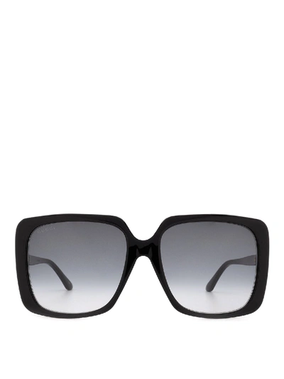 Shop Gucci Black Sunglasses With Rhinestone Logo
