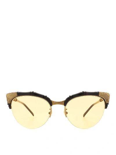 Shop Gucci Bamboo Effect Cat Eye Sunglasses In Black