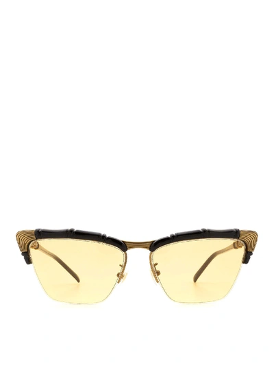 Shop Gucci Bamboo Effect Sunglasses In Black
