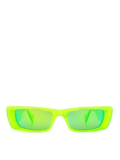 Shop Gucci Green Rectangular Sunglasses In Fluo Acetate