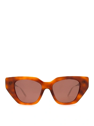 Shop Gucci Brown Havana Glasses With Crystals On The Temples