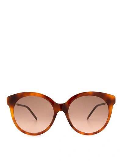 Shop Gucci Round Brown Glasses With Metal Details