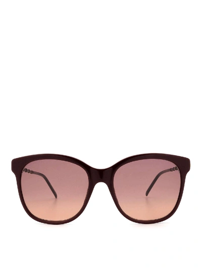 Shop Gucci Red Rectangular Glasses With Golden Details