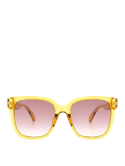 Shop Gucci Yellow Sunglasses With Transparent Frame