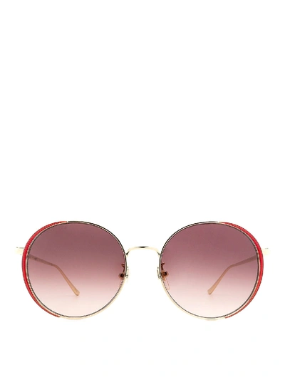 Shop Gucci Slim Metal Frame Red Round Sunglasses