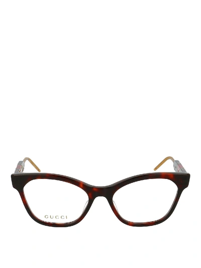Shop Gucci Brown Cat Eye Eyeglasses With Web Detail
