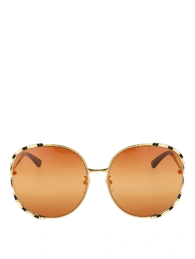 Shop Gucci Round Orange Sunglasses With Two-tone Frame
