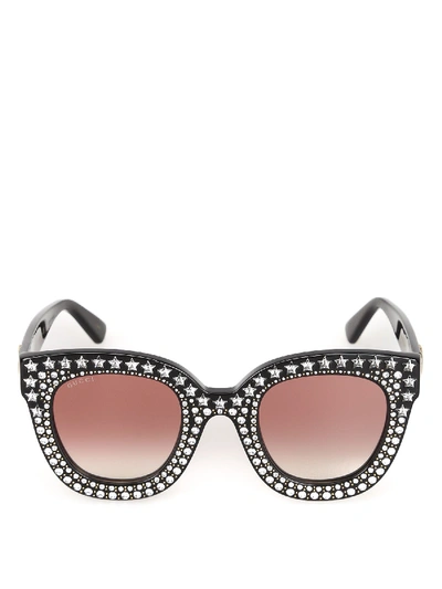 Shop Gucci Black Sunglasses With Crystal Stars