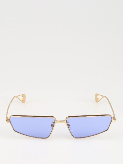 Shop Gucci Gold-colored Sunglasses With Blue Lenses