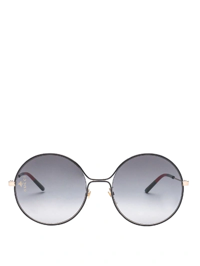 Shop Gucci Web Tips Metal Round Sunglasses In Black