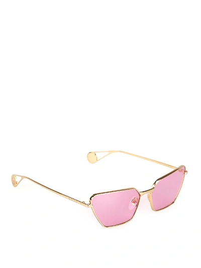 Shop Gucci Pink Lens Gold-tone Metal Sunglasses