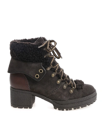 Shop See By Chloé Dark Grey And Brown Eileen Ankle Boots