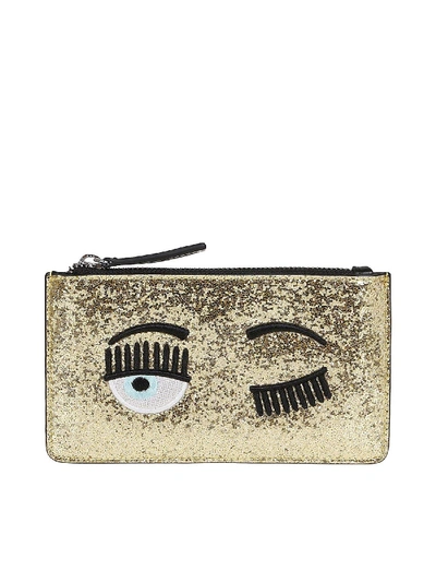 Shop Chiara Ferragni Flirting Glitter Pouch In Gold Color